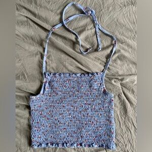 Urban Outfitters Light Blue Smocked Floral Halter Top
